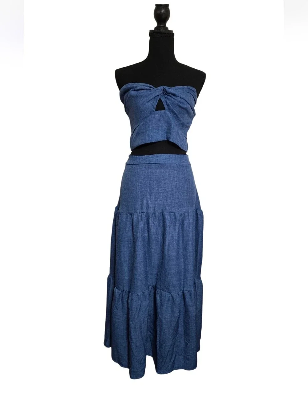 #A74 Blue Strapless Tiered Maxi Skirt - Picture 3 of 5